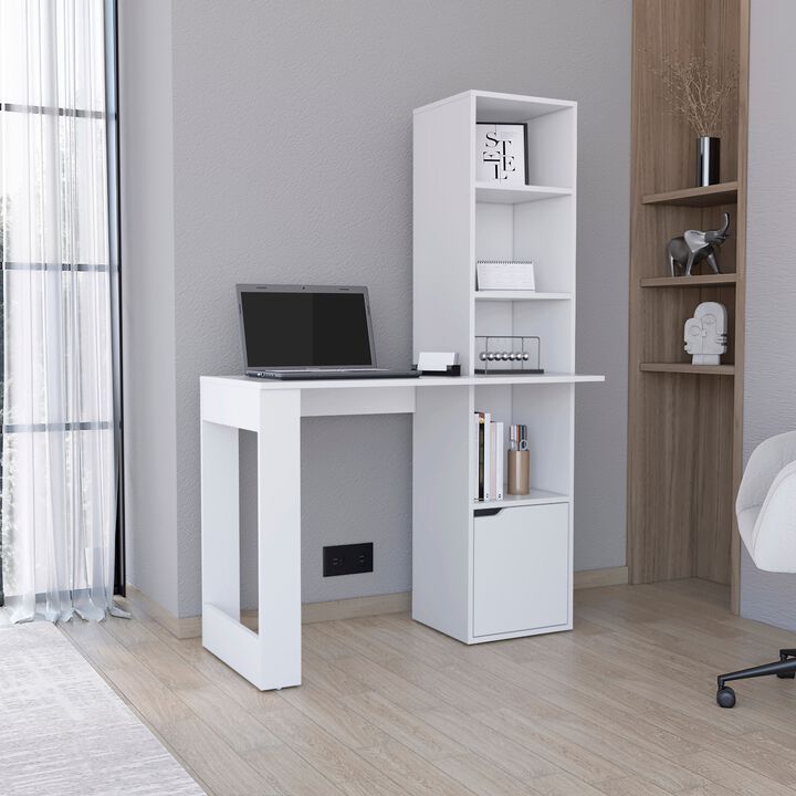 Iowa Computer Desk with 1-Cabinet and 4-Tier Bookcase -Black