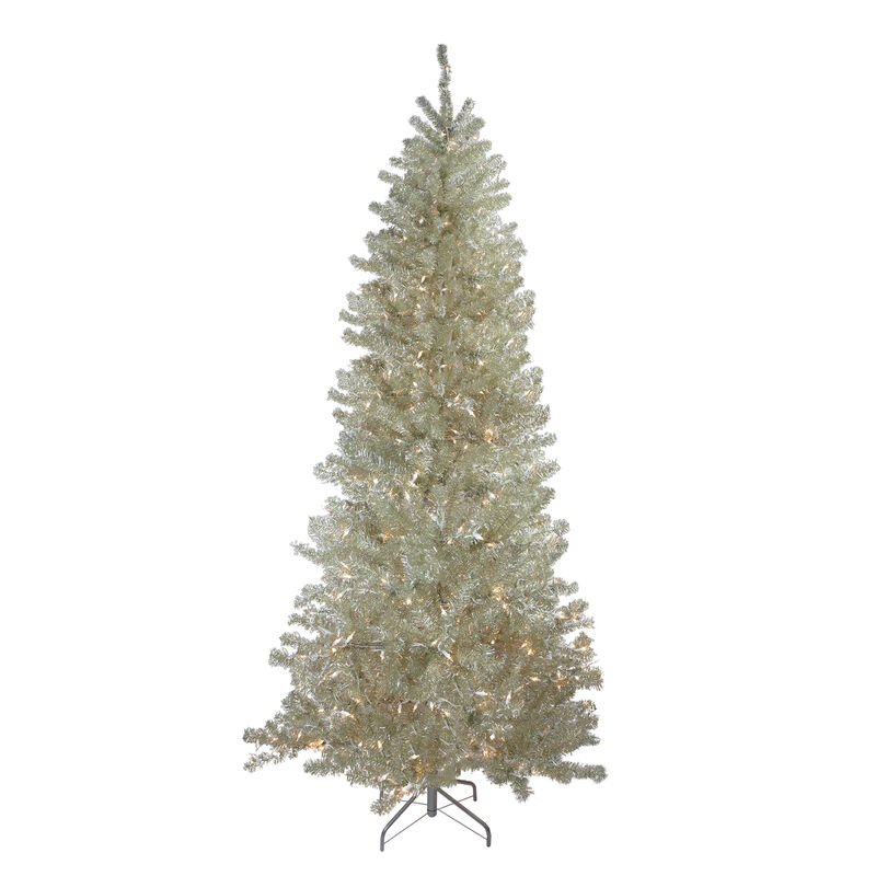 9' Pre-Lit Metallic Platinum Artificial Tinsel Christmas Tree - Clear Lights