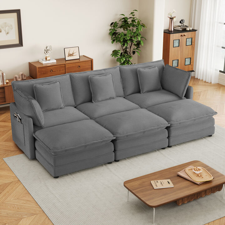 Merax Corduroy Sectional Sofa with Side Storage Pockets
