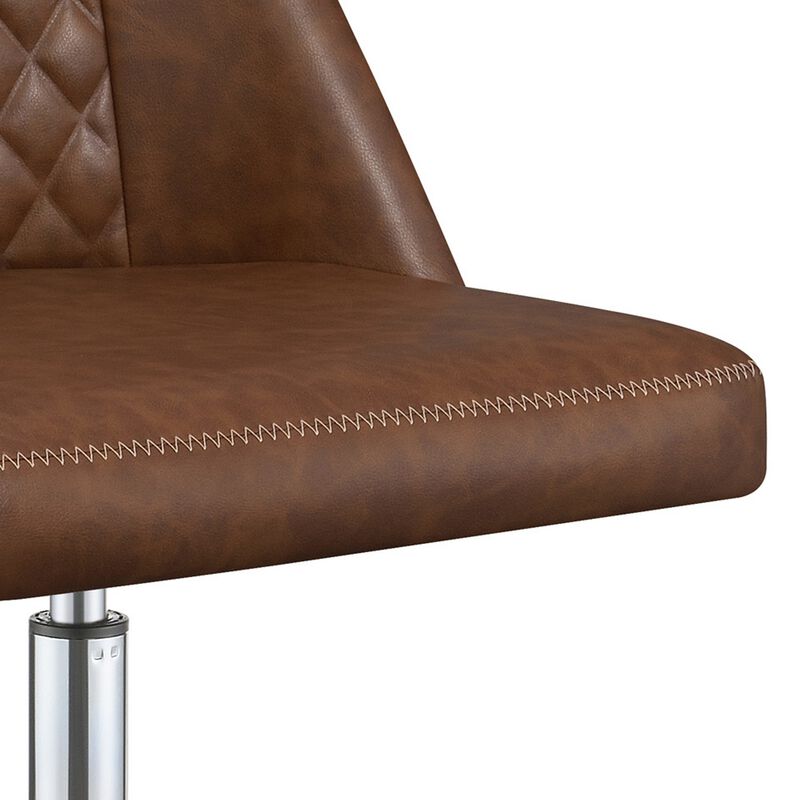 Leatherette Office Chair with Sloped Back and Diamond Stitching, Brown-Benzara
