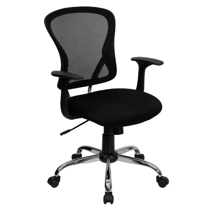 Alfred Mid-Back Blue Mesh Swivel Task Office Chair with Chrome Base and Arms