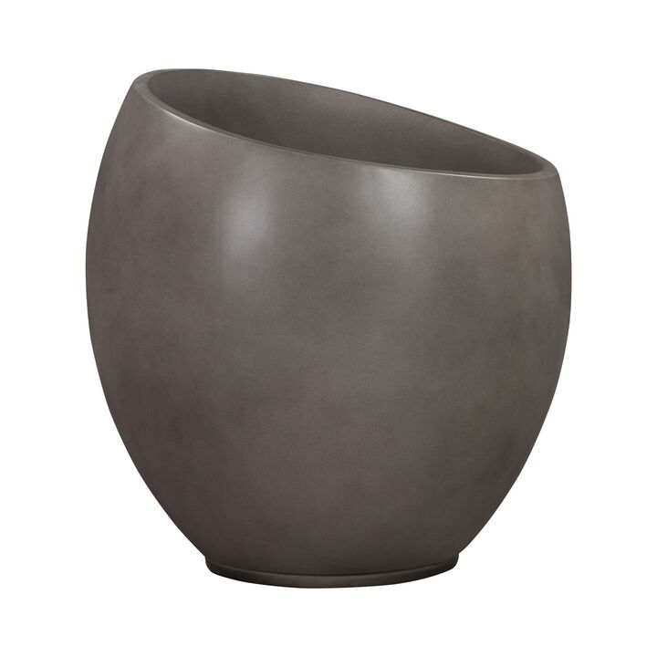 Shae 11 Inch Medium Indoor Outdoor Planter, Angled Rim, Concrete, Gray - Benzara