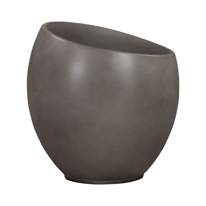 Shae 20 Inch Large Indoor Outdoor Planter, Slanted, Concrete, Modern, Gray - Benzara