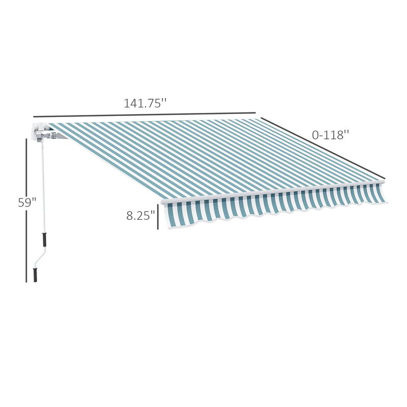 Green and White Shade: 12'x10' Adjustable Manual Retractable Awning