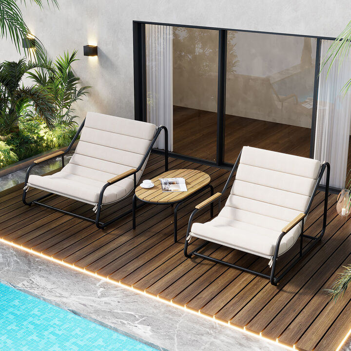 Merax Outdoor Chaise Lounge Chairs ans 1 Side Table
