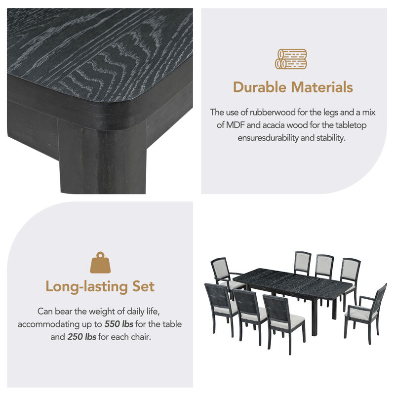 9-Piece Rustic Dining Set with Extendable Table
