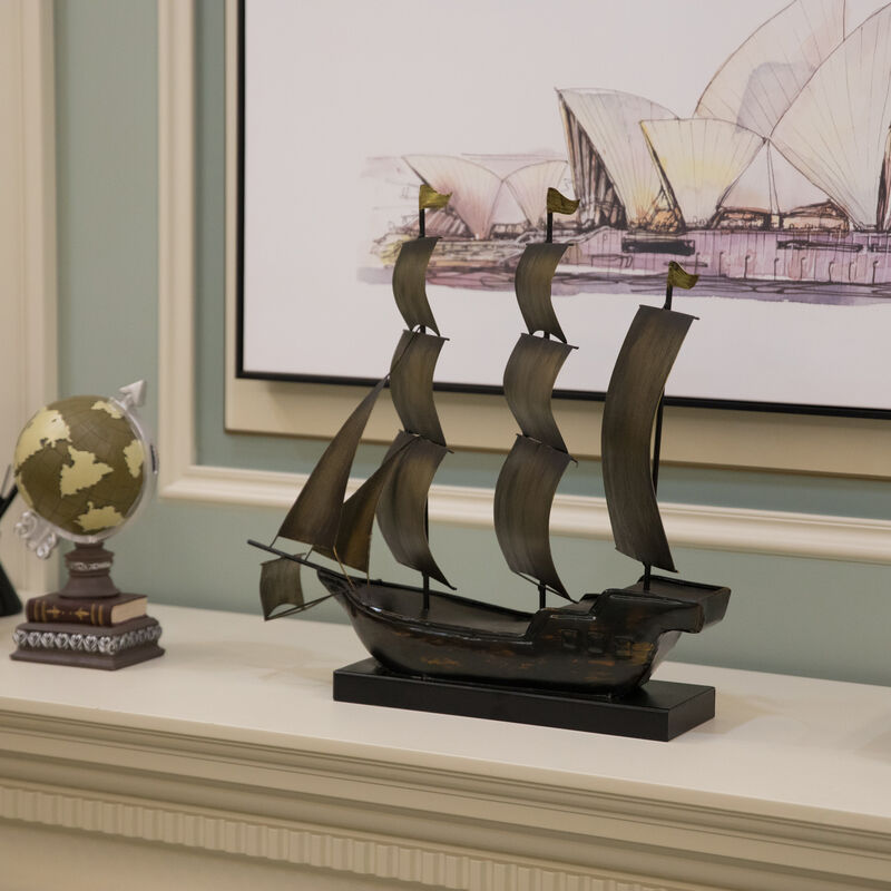 Nautical Home Decor Metal Sailboat Centerpiece Ship Decor Desktop Decoration, Natural