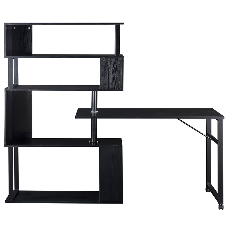 Merax Rotating Computer Desk with 5-Tier Bookshelf