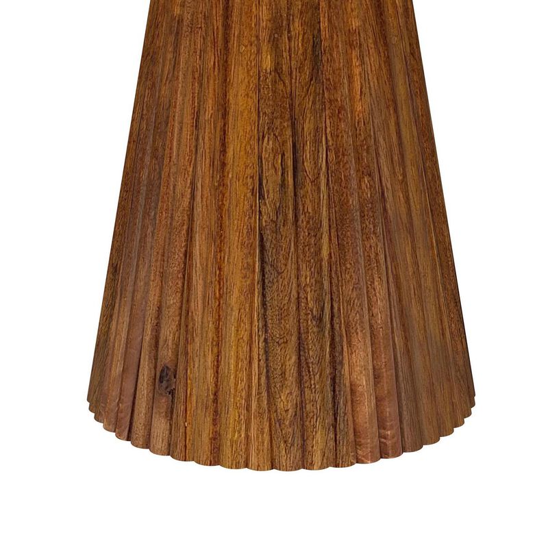 Ureo Round Accent Side Table, Cone Pedestal Base, Brown Mango Wood - Benzara