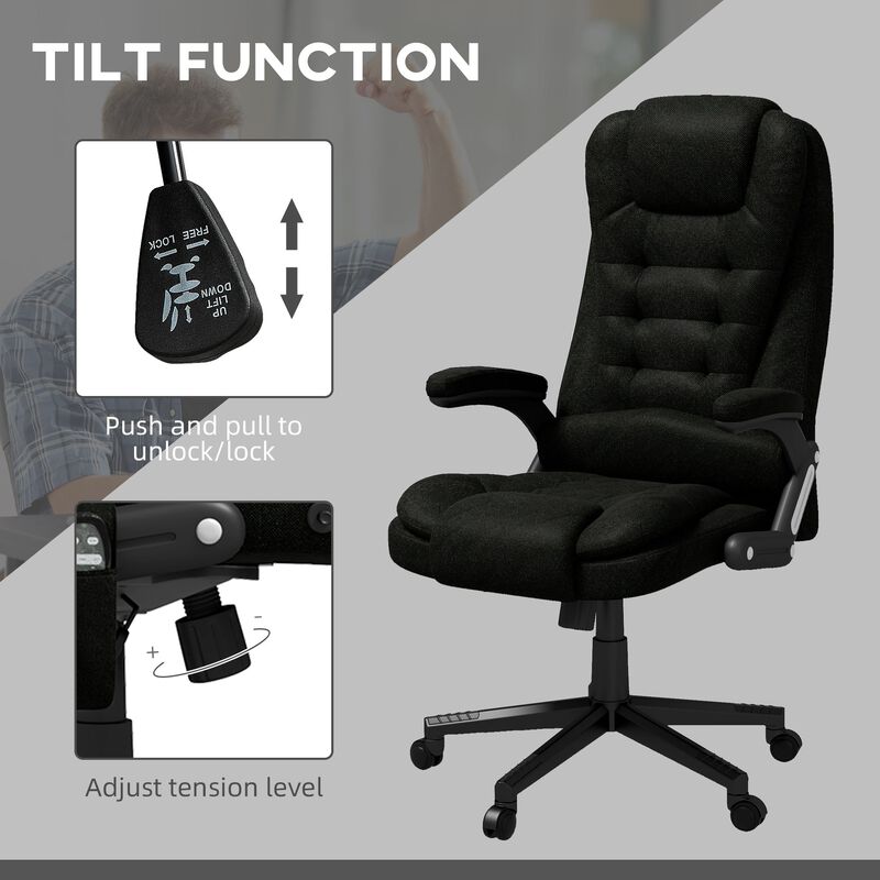 Black Linen Massage Office Chair: Heated, High Back, Remote