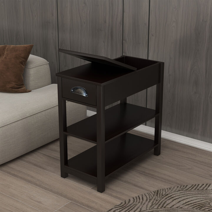 Narrow Sided Table With Drawers And Bottom Partition In Flip Over Design