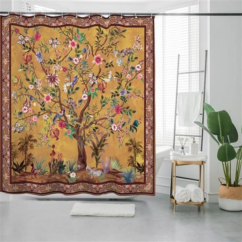 Tropical Birds & Flowers Shower Curtain – Vibrant Botanical Print, Durable & Easy to Maintain