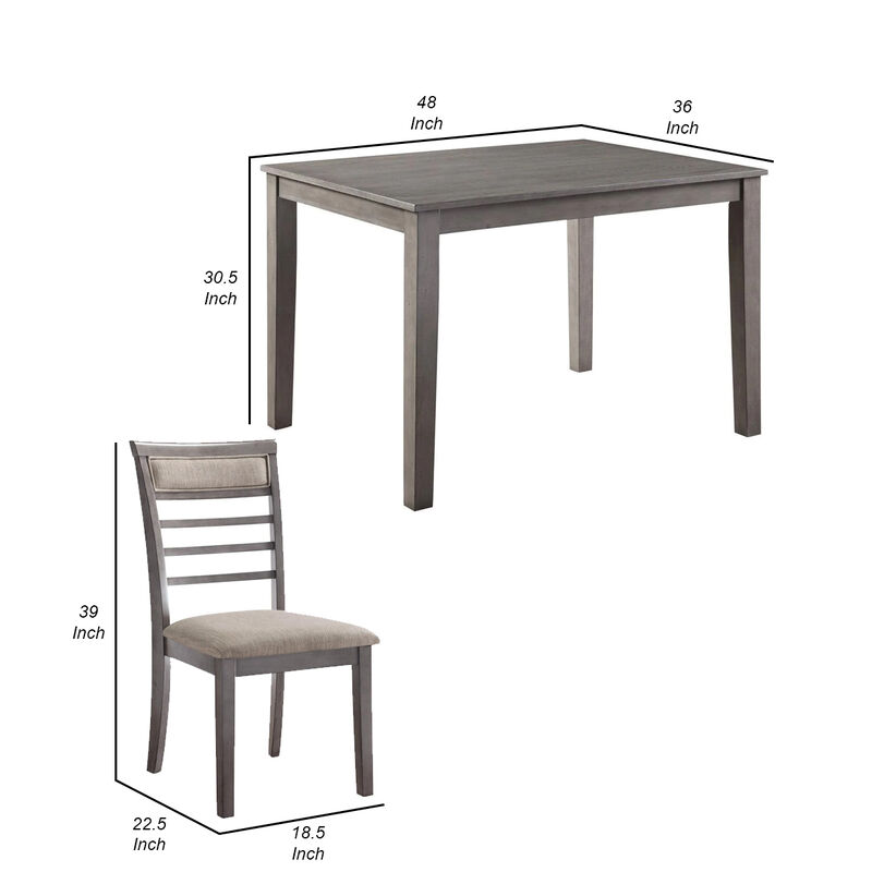 Owen 5 Piece Dining Set with Table and 4 Chairs, Brown Polyester, Gray Wood - Benzara