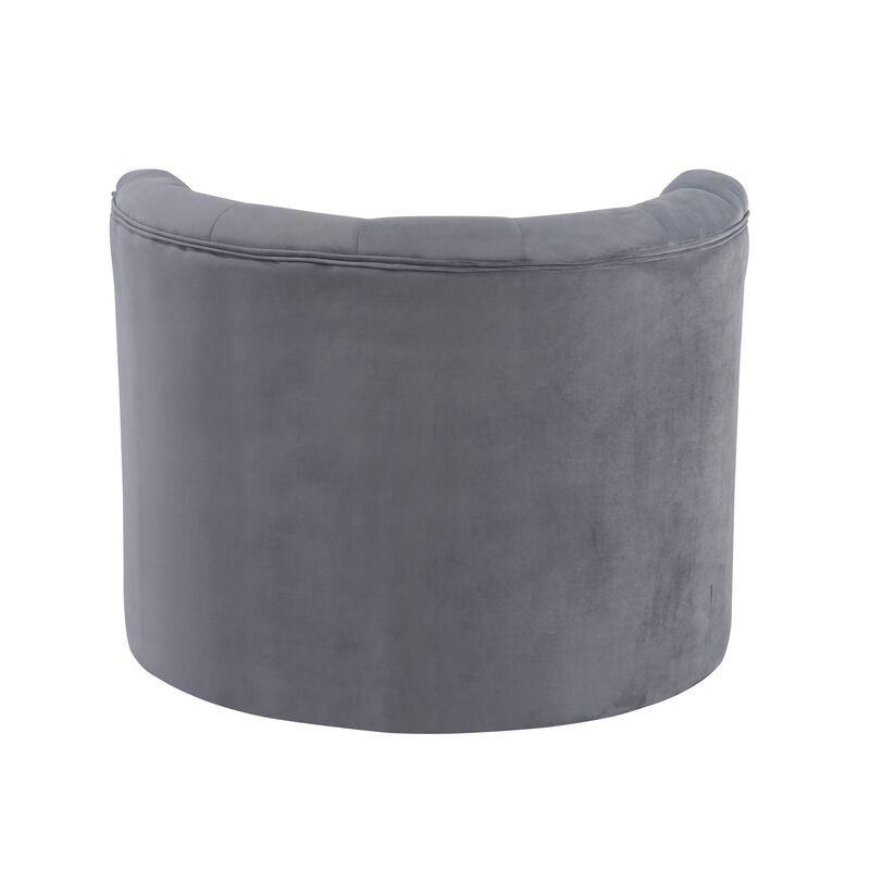 Alix 33 Inch Swivel Accent Chair, Round Design, Button Tufted Gray Velvet - Benzara