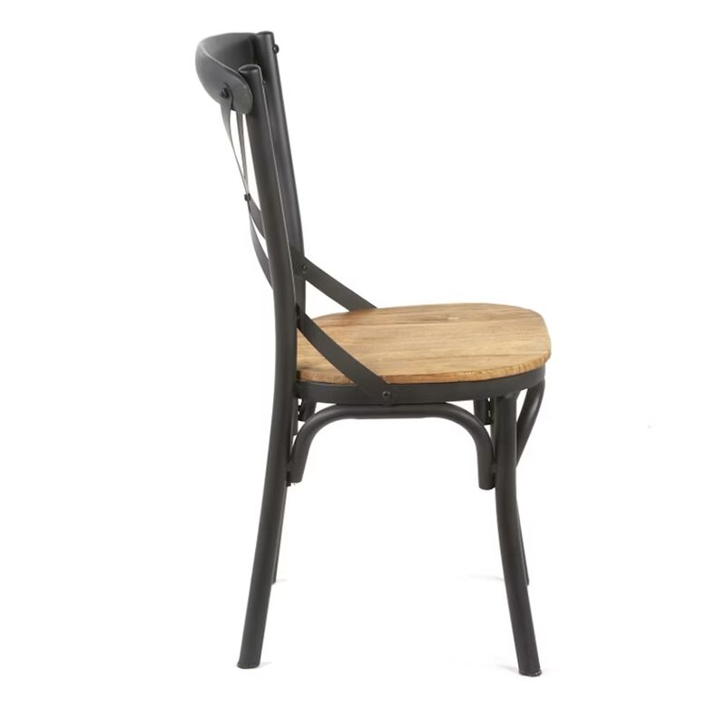 Vaya Dining Side Chair Set of 2, Rustic Cross Back, Black Iron Frame - Benzara