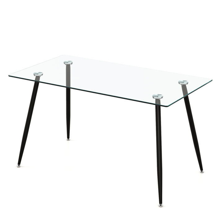 Glass Rectangular Dining Table with Metal Legs
