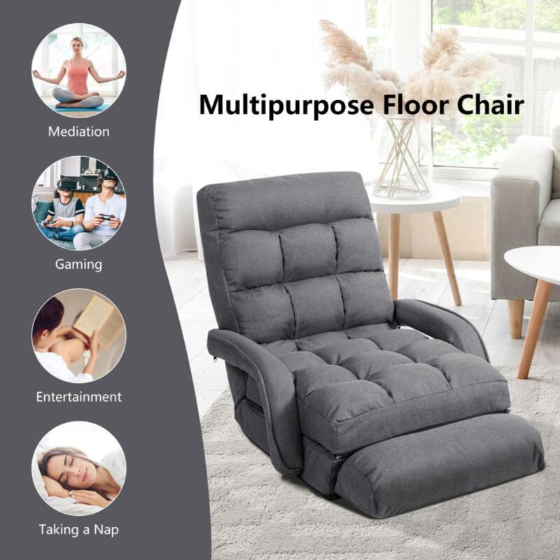 Hivvago Folding Lazy Floor Chair Sofa with Armrests and Pillow