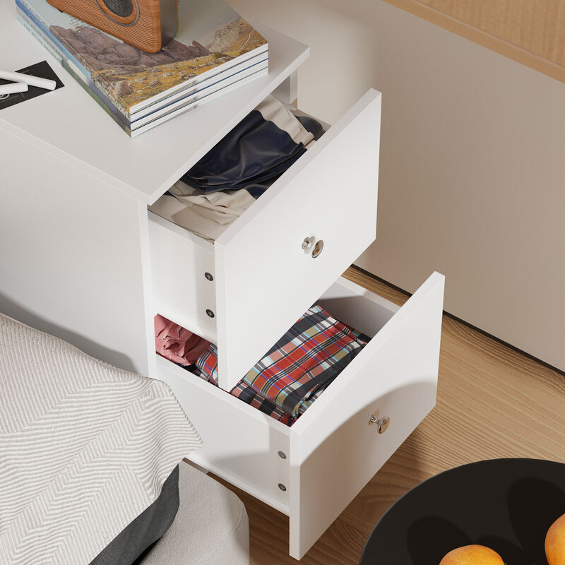FUFU&GAGA Modern Bedside Table with Hidden Storage, Spacious Countertop & Moisture-Proof Design, Nightstand for Bedroom (63" W x 23.6" H x 11.8" D),White