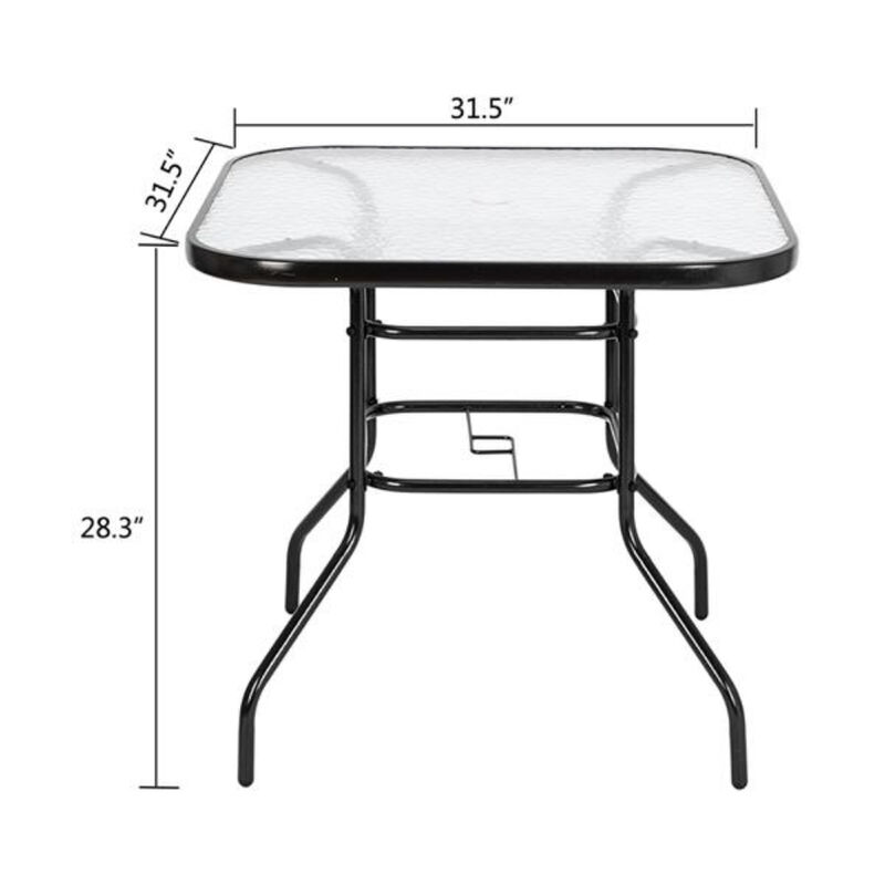 Toughened Glass Square Outdoor Table for Yard and Garden Dining