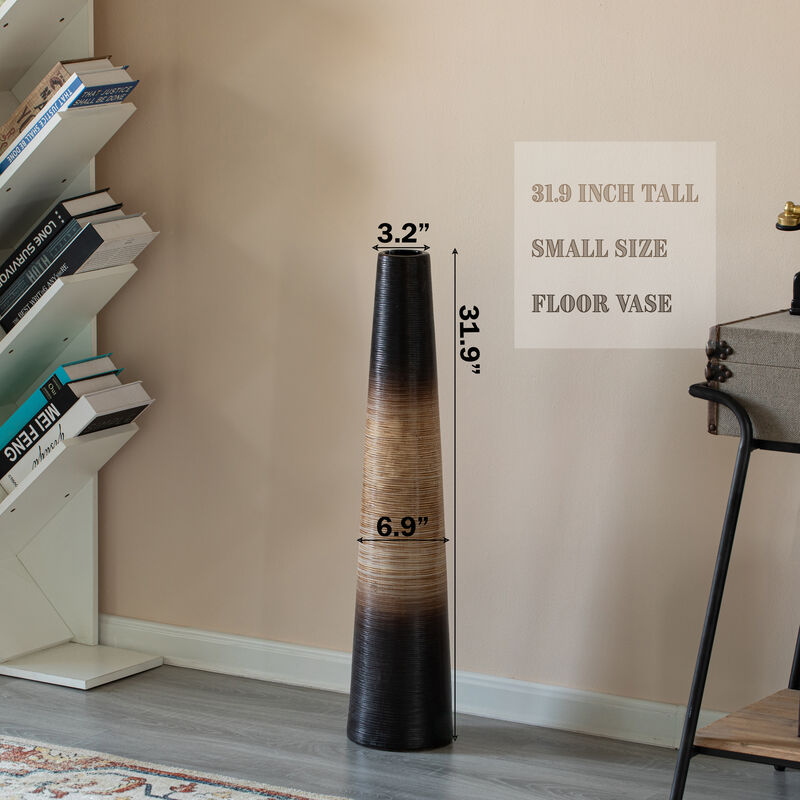 31-Inch Tall Handcrafted Brown Ceramic Floor Vase - Waterproof Cylinder-Shaped Freestanding Vase, Ideal for Tall Floral Arrangements and as a Standalone Piece