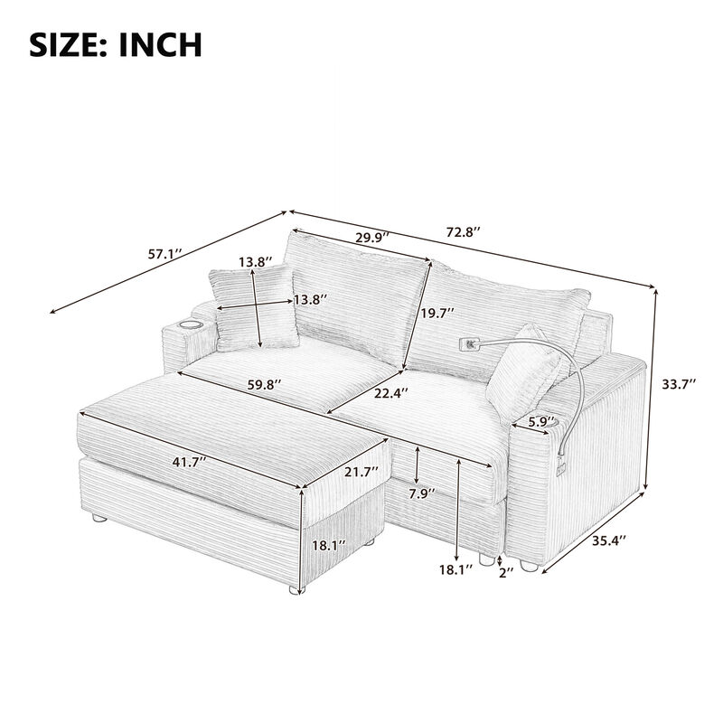 Merax Modern Loveseat Sofa with A Movable Ottoman