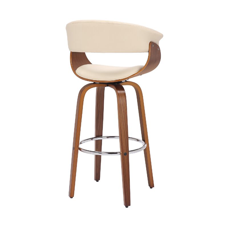 30 Inch Swivel Faux Leather Barstool with Curved Open Back, Brown-Benzara