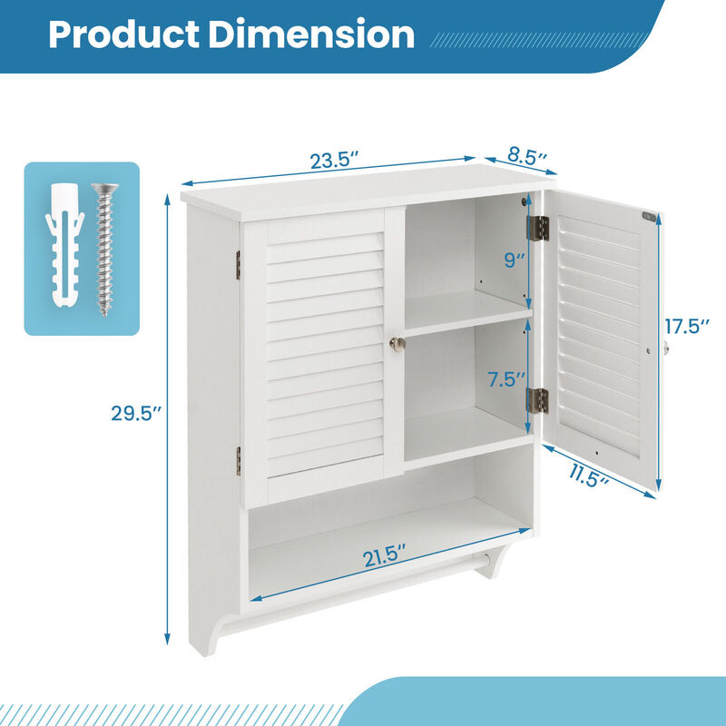 2-Doors Bathroom Wall-Mounted Medicine Cabinet with Towel Bar