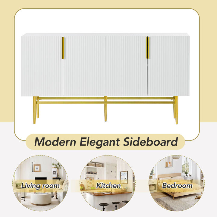 Modern Elegant 4-Door Sideboard Gold Metal Handle Buffet Cabinet For Dining Room, Living Room