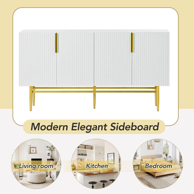 Modern Elegant 4-Door Sideboard Gold Metal Handle Buffet Cabinet For Dining Room, Living Room