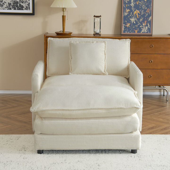Merax Upholstered Corduroy Sofa Chair with Ottoman