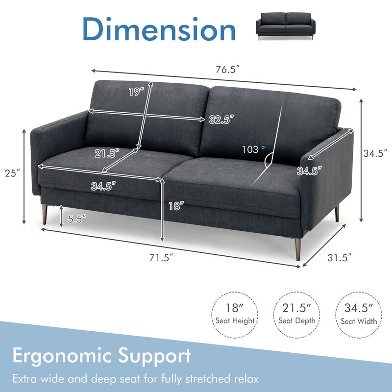 Fabric Sofa Couch Living Room Small Apartment Furniture w/ Metal Leg