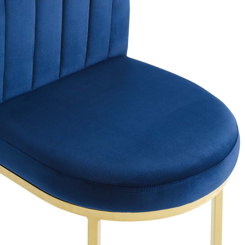 Modway Isla Channel Tufted Performance Velvet Dining Side Chair, Gold Navy