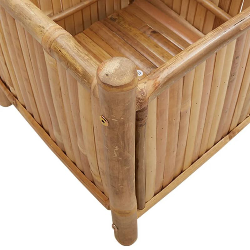 Outdoor Planter, Raised Design, 20 Inch Natural Brown Bamboo Finish - Benzara