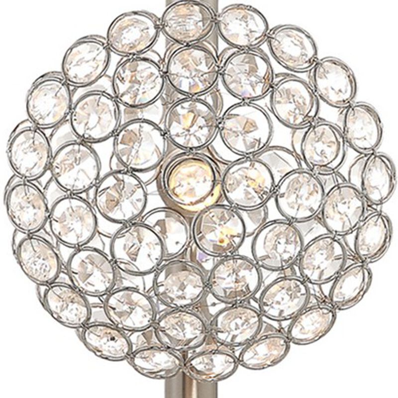 26 Inch Table Lamp with 3 Crystal Rounds Shades, Sand Chrome Finished Metal-Benzara