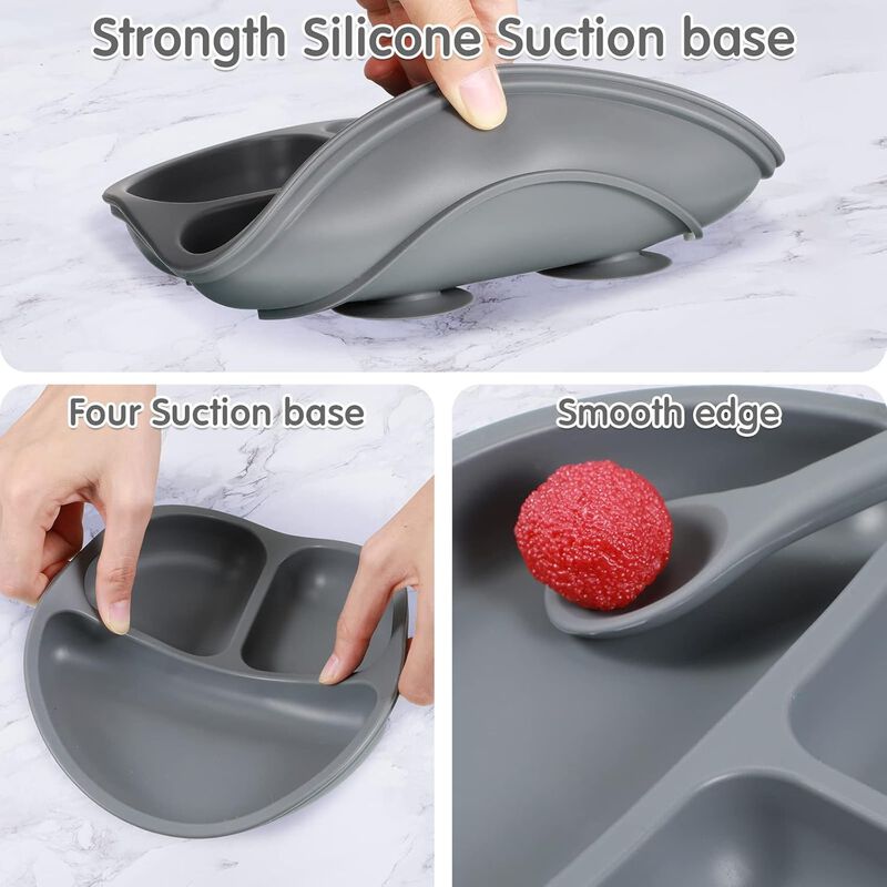 9-Piece Silicone Baby Feeding Set – Suction Plates & Bowls with Spoon & Fork, Microwave & Dishwasher Safe, Matte Colors