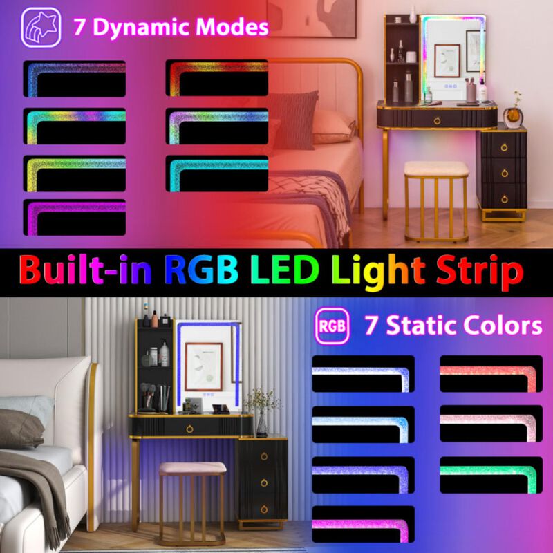 Hivvago Vanity Table Set with RGB LED Lights and Wireless Charging Station
