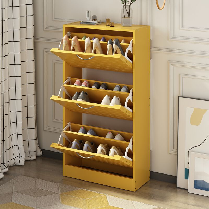 42.3 in. H x 22.4 in. W Yellow Wooden Shoes Storage Cabinet, with 3-Drawers for Entryway Hallway
