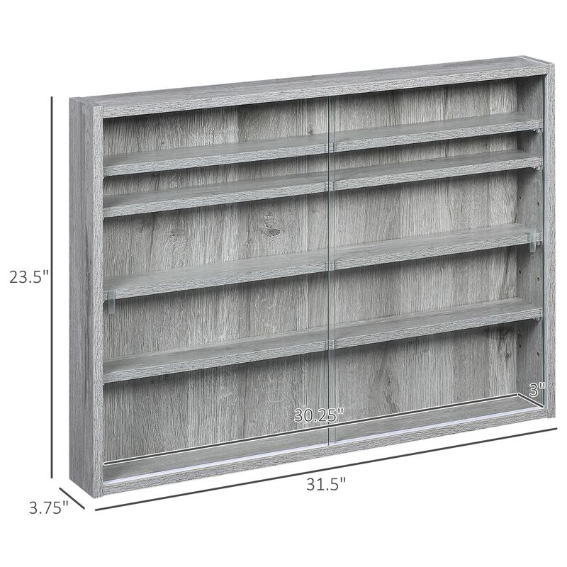 Gray Display Case: 5-Tier Wall-Mounted Glass Cabinet with Doors
