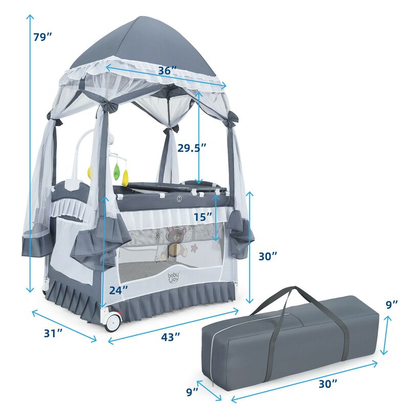 Portable Baby Playpen Crib Cradle with Carrying Bag