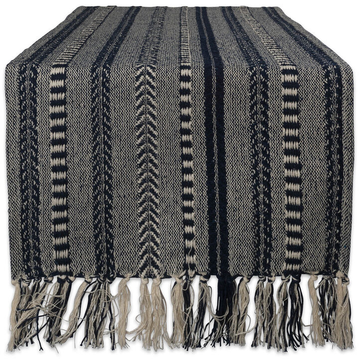 72" Blue and Gray Braided Stripe Rectangular Table Runner with Tassel Knots