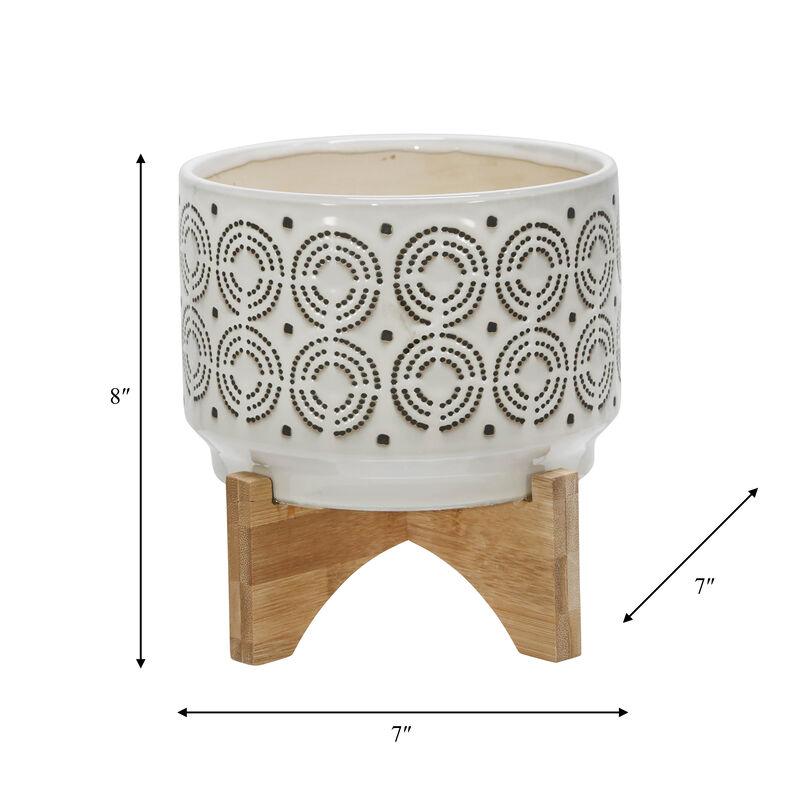 Cer 7" Swirl Planter On Stand