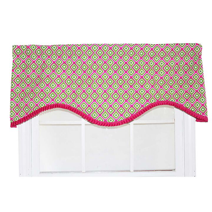 RLF Home Geo Electric Ruffled Cornice Futuristic Geometric Design Window Treatment Valance 3" Rod Pocket 50" X 17" Fuchsia/Kiwi green