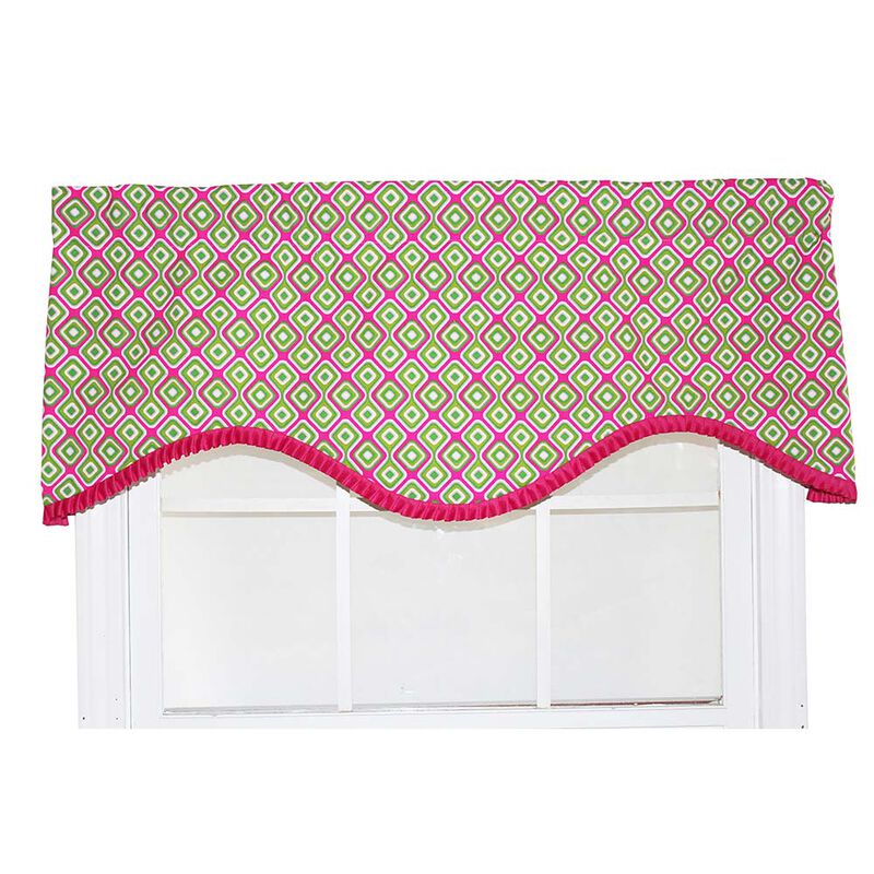 RLF Home Geo Electric Ruffled Cornice Futuristic Geometric Design Window Treatment Valance 3" Rod Pocket 50" X 17" Fuchsia/Kiwi green