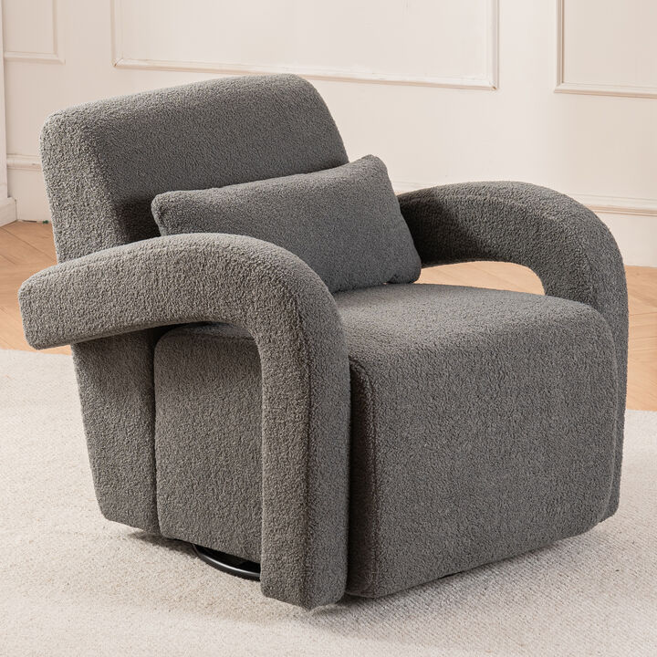 Cozy white Teddy Fabric Armchair - Modern Sturdy Lounge Chair with Curved Arms and Thick Cushioning for Plush Comfort White
