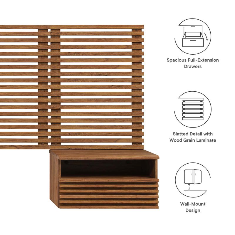Modway - Render Wall Mount Queen Headboard and Modern Nightstands