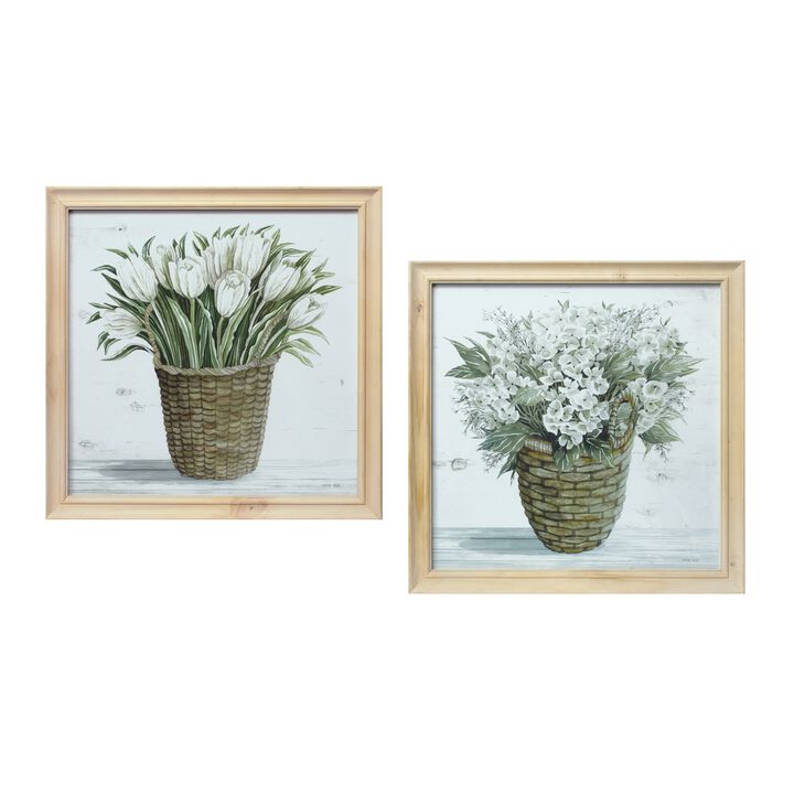 Framed Floral Print Decorative Wall Art for Home or Garden Decor (Set of 2)
