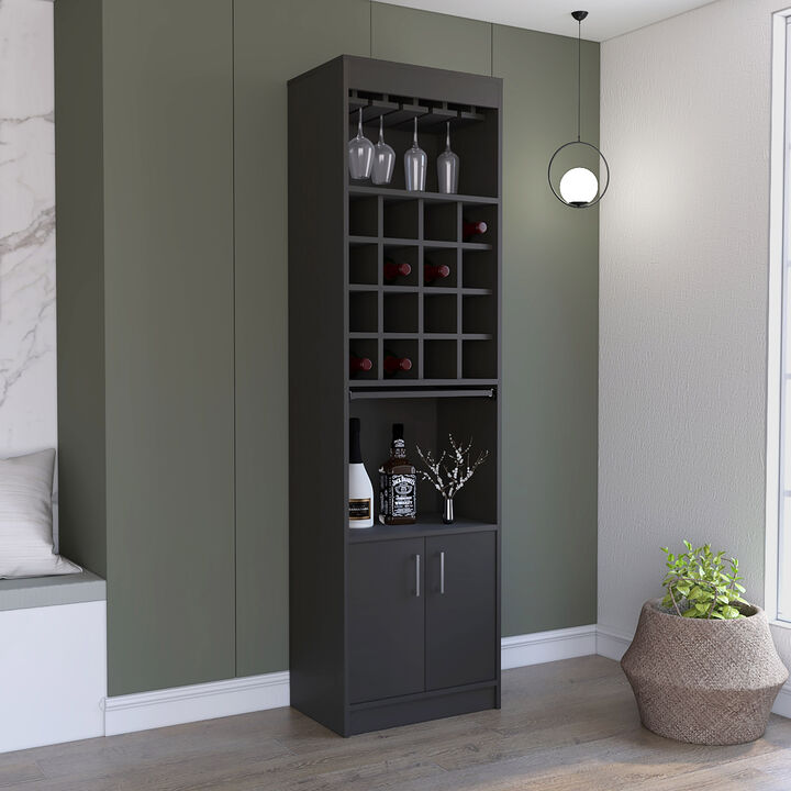 DEPOT E-SHOP Athens Kava Bar Cabinet, 16 Built-in Wine Rack, Two Door Cabinet, Two Shelves, Black