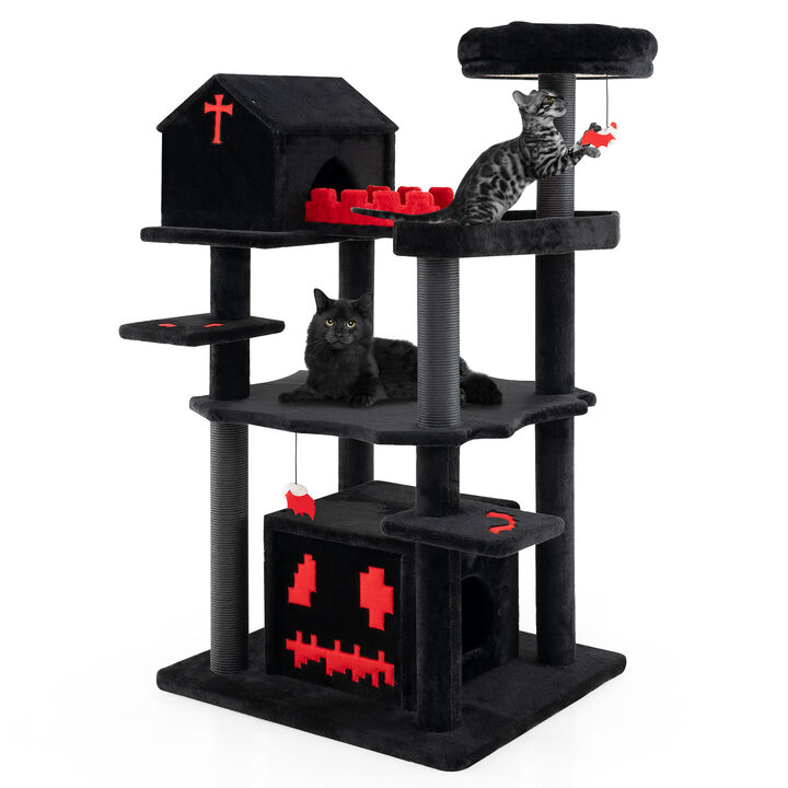 Gothic Cat Tree  Tall Cat Tower 6-Tier Cat Activity Center with Coffin Bed