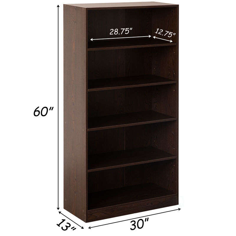 Freestanding Classic Wooden Display Bookshelf, Floor Standing Bookcase, with 5 Open Display Shelves, White