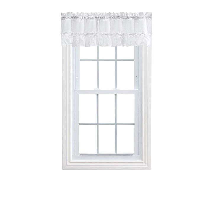 Ellis Stacey 1.5" Rod Pocket High Quality Fabric Solid Color Window Ruffled Filler Valance 54"x13" White